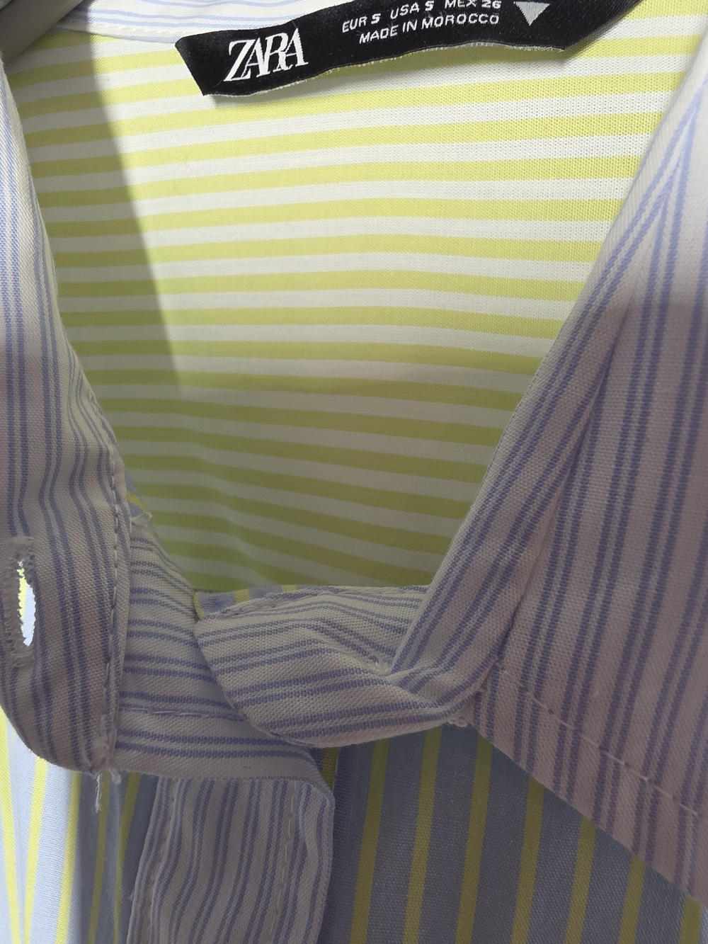 Zara Striped Poplin Shirt Light Blue & Yellow - Picture 4 of 9